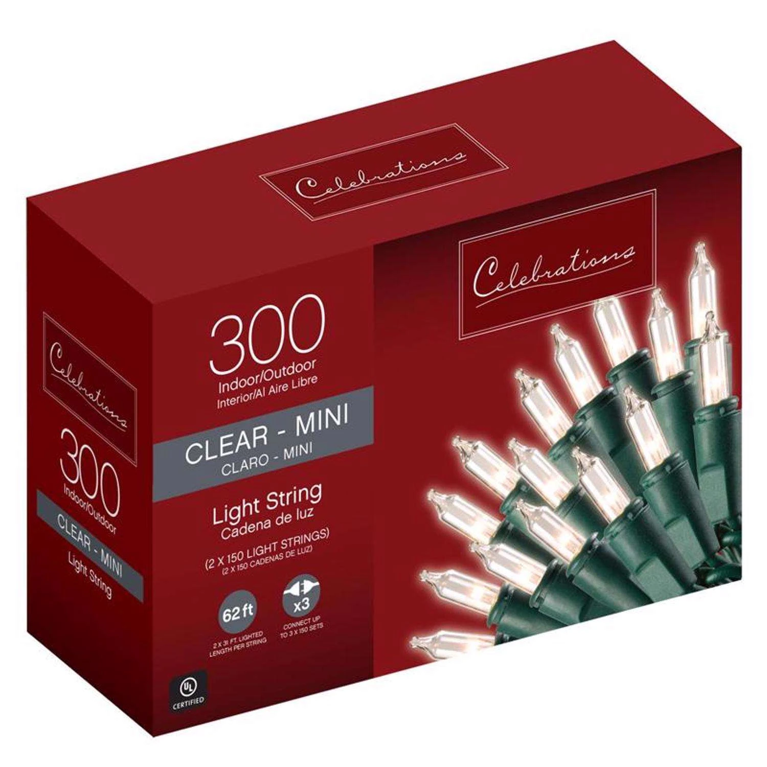 Celebrations Incandescent Mini Clear/Warm White 300 Ct String Christmas Lights 62 Ft.
