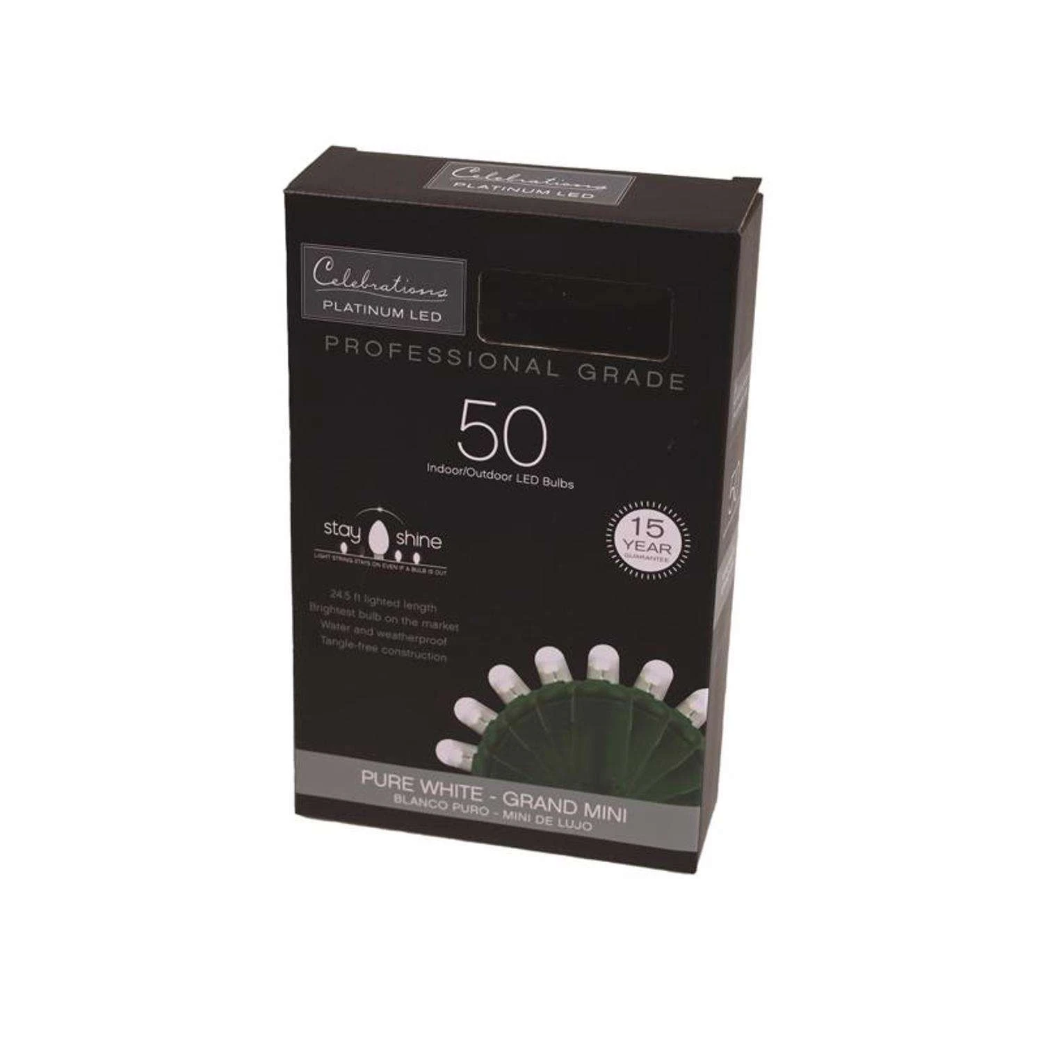 Celebrations Platinum LED Mini Pure White 50 Ct String Christmas Lights 25 Ft. - Image 2