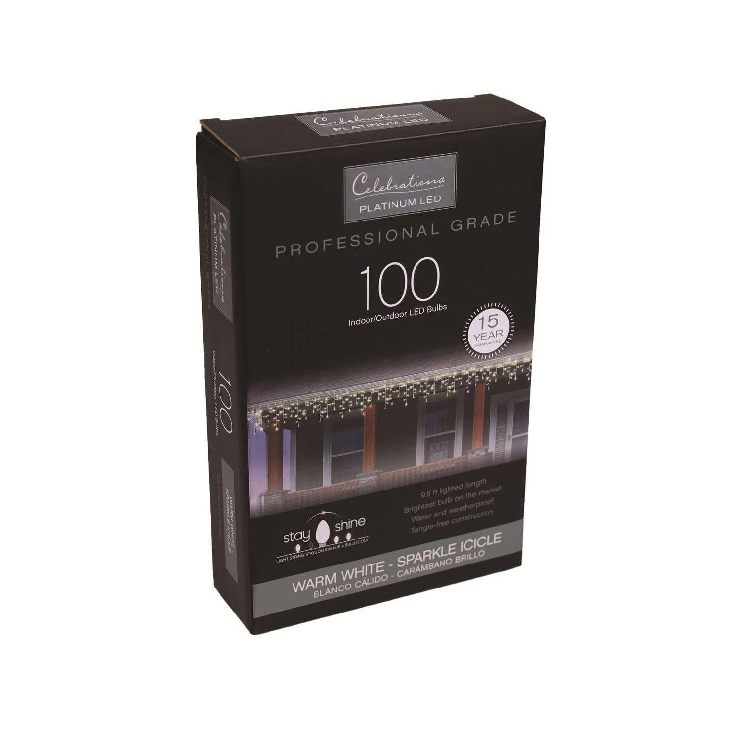 Celebrations Platinum LED T5 Warm White 100 Ct Icicle Christmas Lights 9.5 Ft. - Image 2