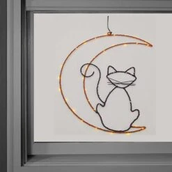 Celebrations Orange/Green 65 Ct 14 In. LED Prelit Moon/Cat Hanging Decor