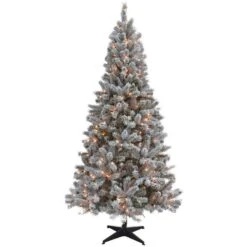 Celebrations 7-1/2 Ft. Slim Incandescent 300 Lights Flocked Fir Christmas Tree