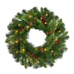 Celebrations Home 24 In. D LED Prelit Warm White Mixed Pine Wreath