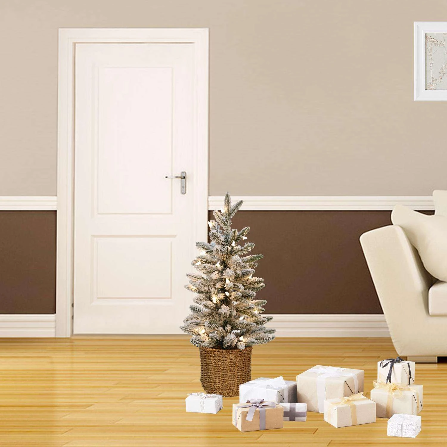 Celebrations 2 Ft. Full LED 35 Ct Flocked Christmas Tree - Image 2