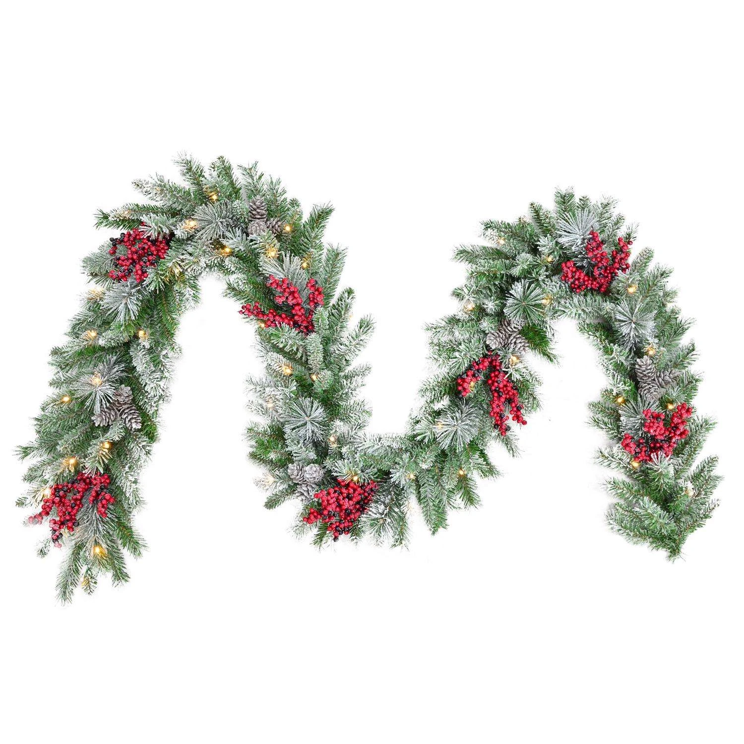 Celebrations 12 In. D X 9 Ft. L LED Prelit Warm White Snow Frosted Garland