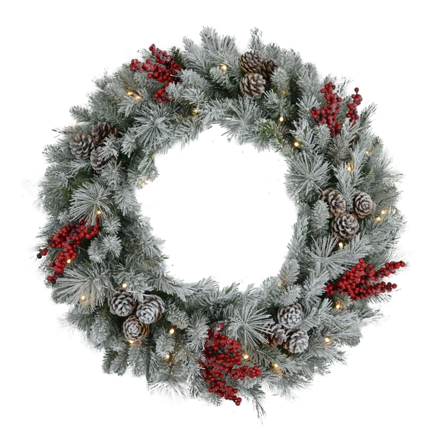 Celebrations Home 30 In. D LED Prelit Warm White Mixed Pine And Berry Wreath