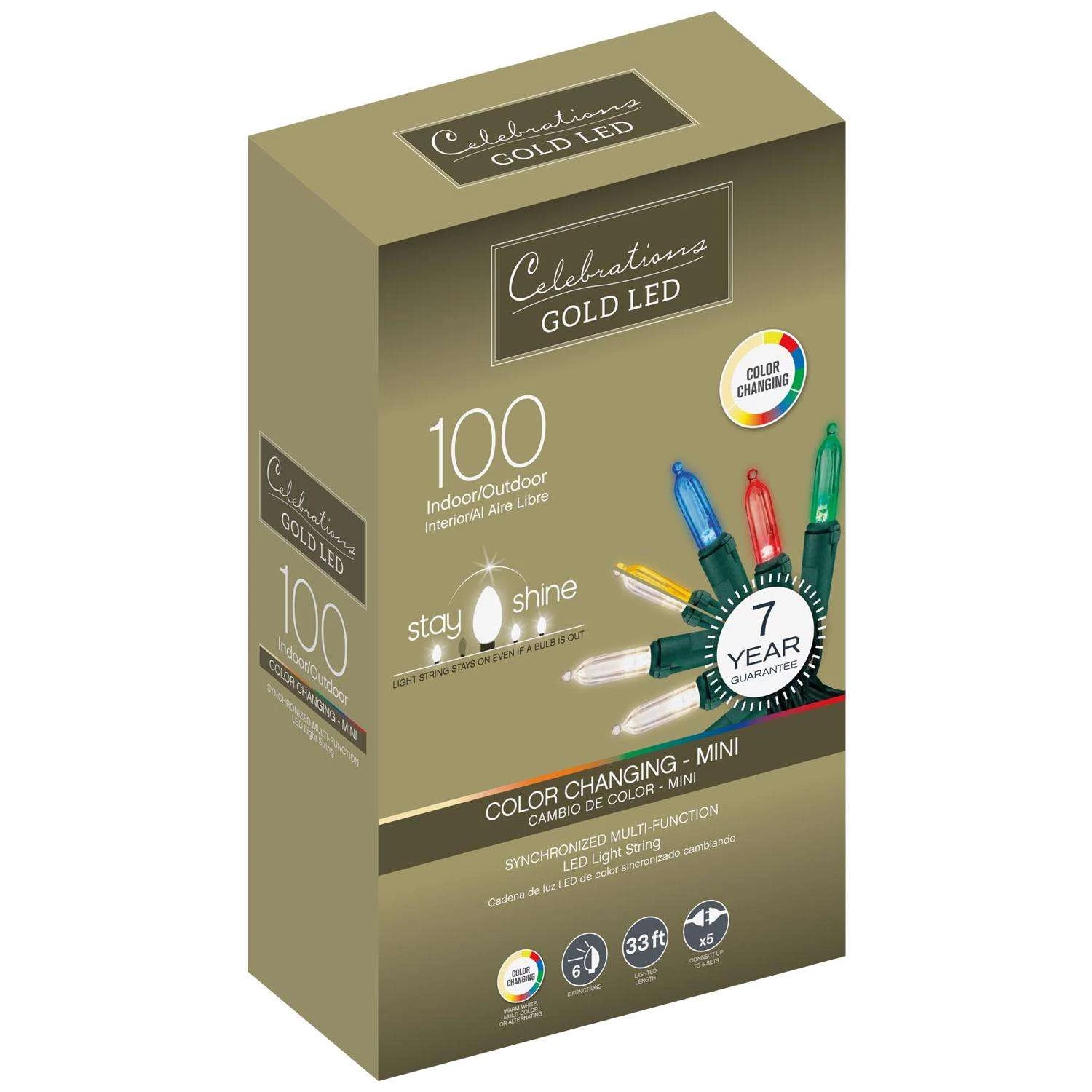 Celebrations Gold LED Mini Multicolored/Warm White 100 Ct String Christmas Lights 33 Ft.