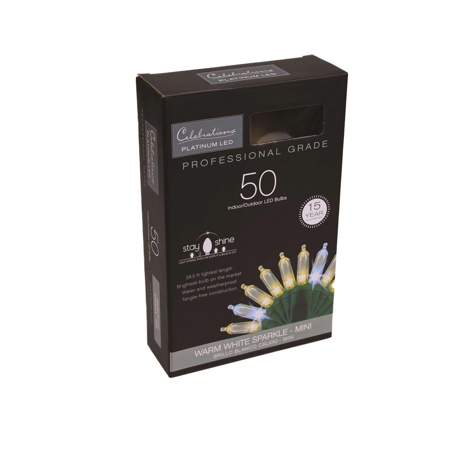 Celebrations Platinum LED T5 Warm White 50 Ct String Christmas Lights 25 Ft. - Image 2