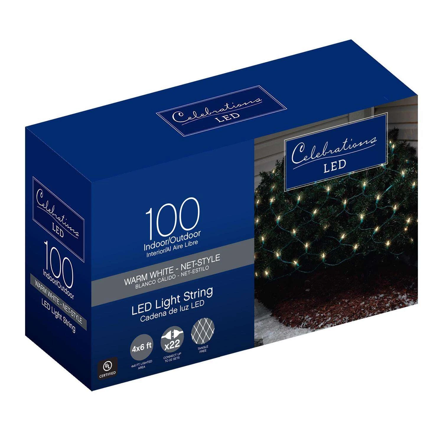 Celebrations LED Mini Warm White 100 Ct Net Christmas Lights 6 Ft.