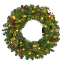 Celebrations Home 26 In. D LED Prelit Warm White Mixed Cedar Pine Wreath