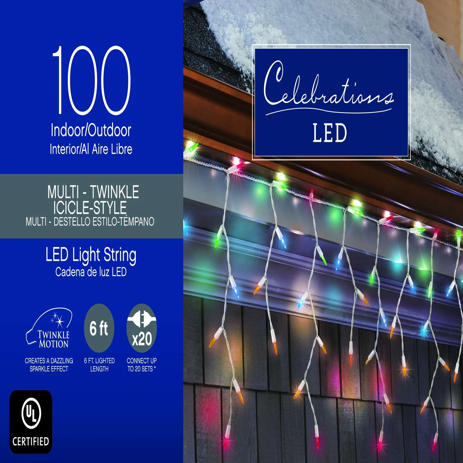 Celebrations LED M5 Multicolored 100 Ct Icicle Christmas Lights 6.3 Ft.