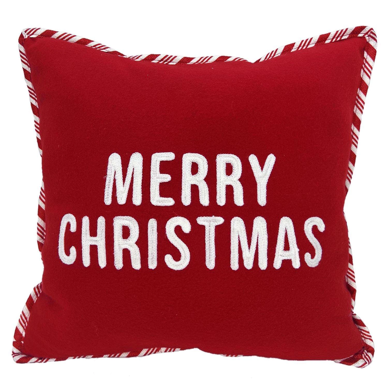 Celebrations Home Red/White Merry Christmas Pillow 5 In.