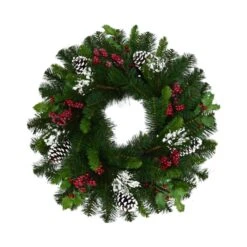 Celebrations Home 30 In. D LED Prelit Warm White Icy Mixed Pine Wreath