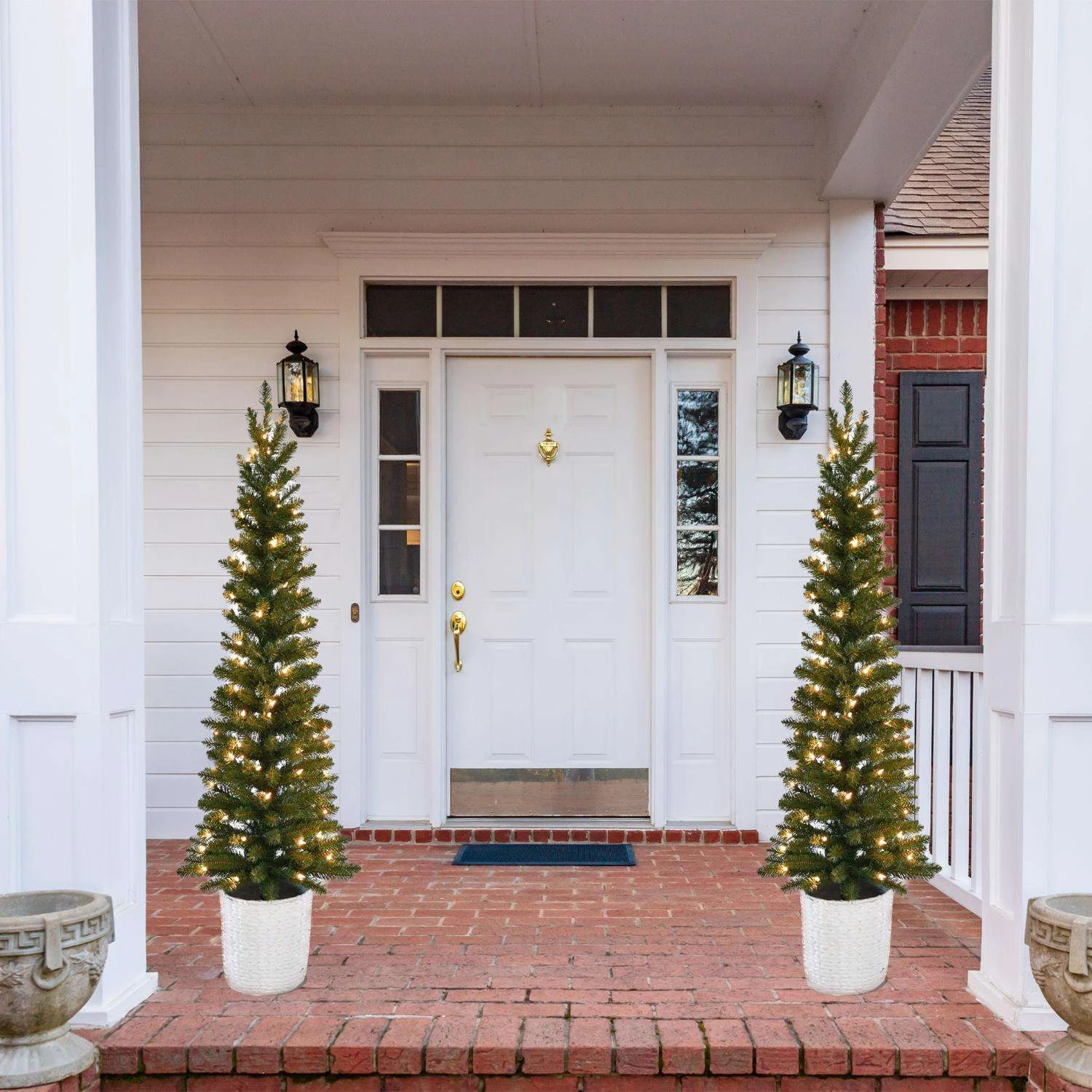 Celebrations 5 Ft. Pencil LED 100 Ct Green Alpine Resin Potted Christmas Tree - Image 3